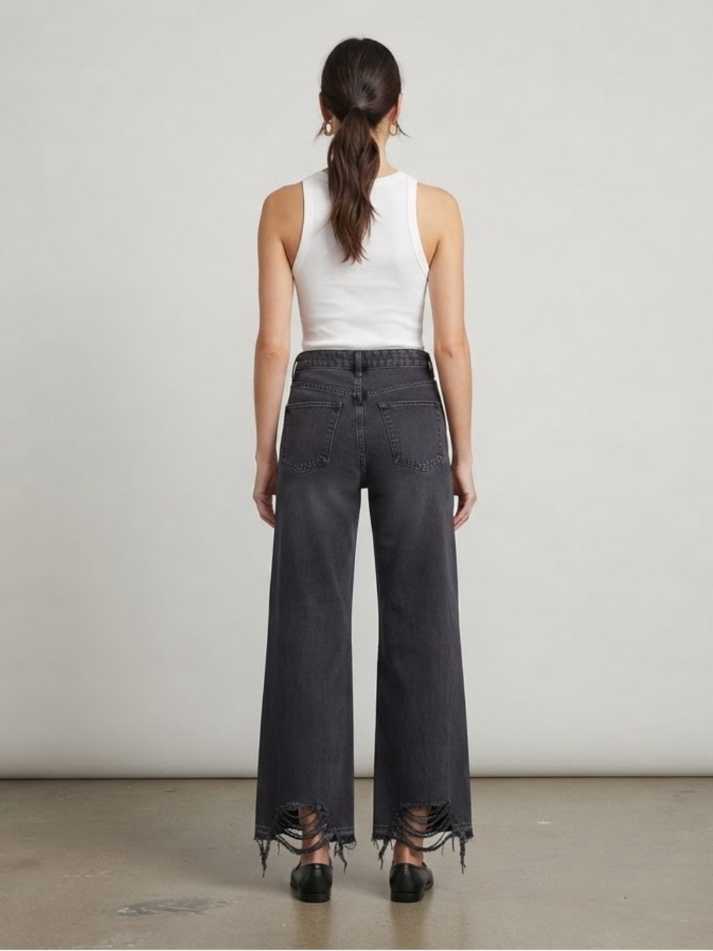 VERVET High-Rise Wide-Leg Distressed Ankle Jeans 28 Washed Black EUC - Picture 9 of 11
